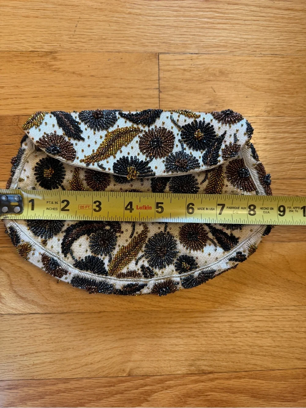 Paris Beaded Floral Evening Clutch in Ivory, Black & Gold-Tone